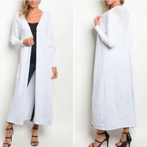 🆕️ WHITE LONG SLEEVE OPEN LONG LINE DUSTER - Picture 1 of 3